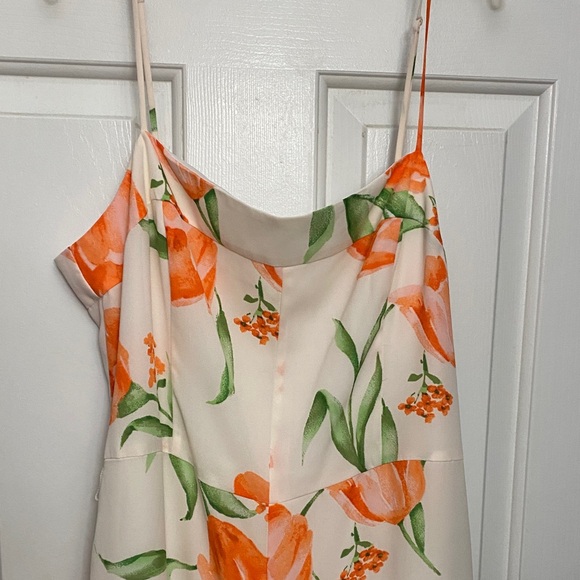 White House Black Market Orange Floral Jumpsuit Size 14 - Picture 7 of 13